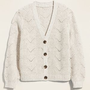 ISO Pointelle-Knit Button-Front Cardigan Sweater